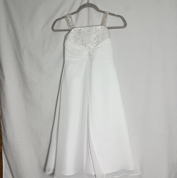 David Bridals White Beaded Embroidered Flower Girl Communion Dress Sz 5 - Picture 1 of 13
